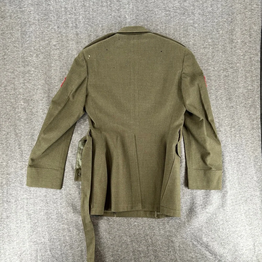 Vintage 1968 USMC Wool Serge Service Coat 39L Khaki Shirt Tie Belt Set Men